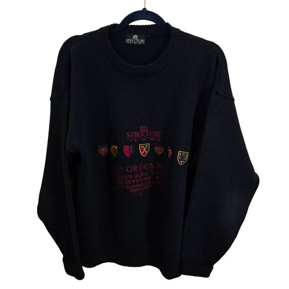 Structure Vintage Navy French Crest Knit Crewneck Sweater Embroidered Size XL - Picture 2 of 6